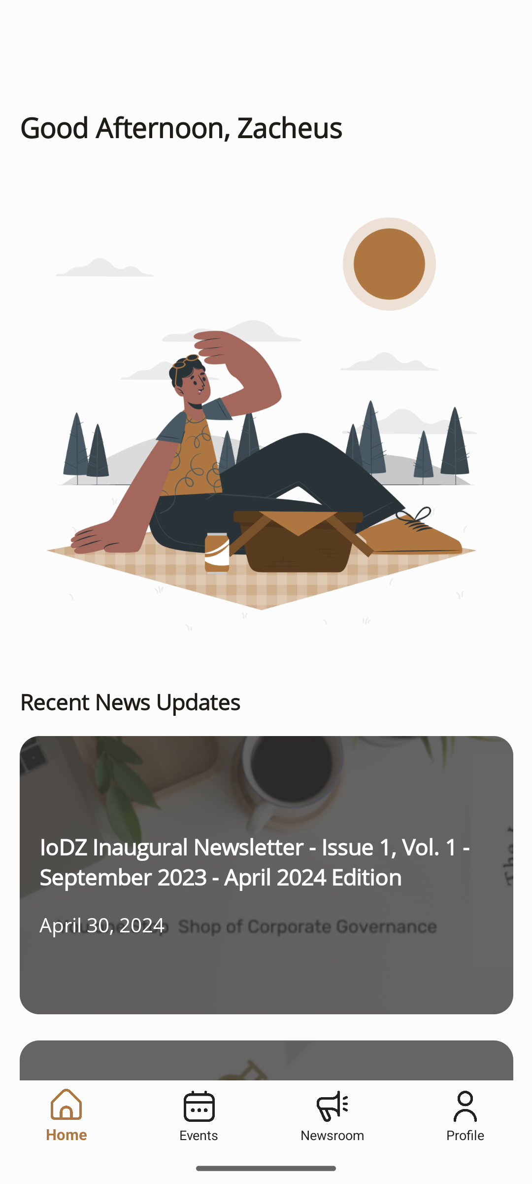 Screen Shot on the IoDZ Mobille app Homepage